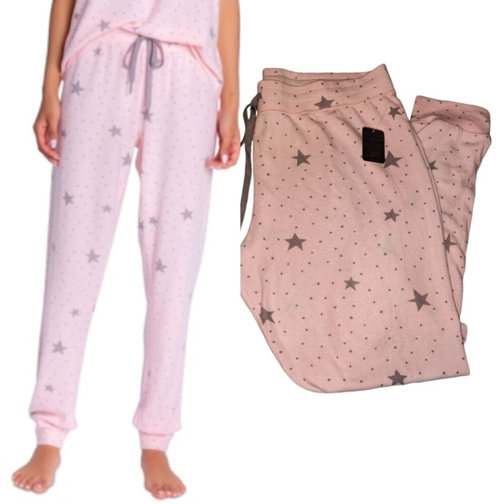 Insomniax Womens Jersey Pajama Pants Joggers Sweatpants Pink Stars XLarge New